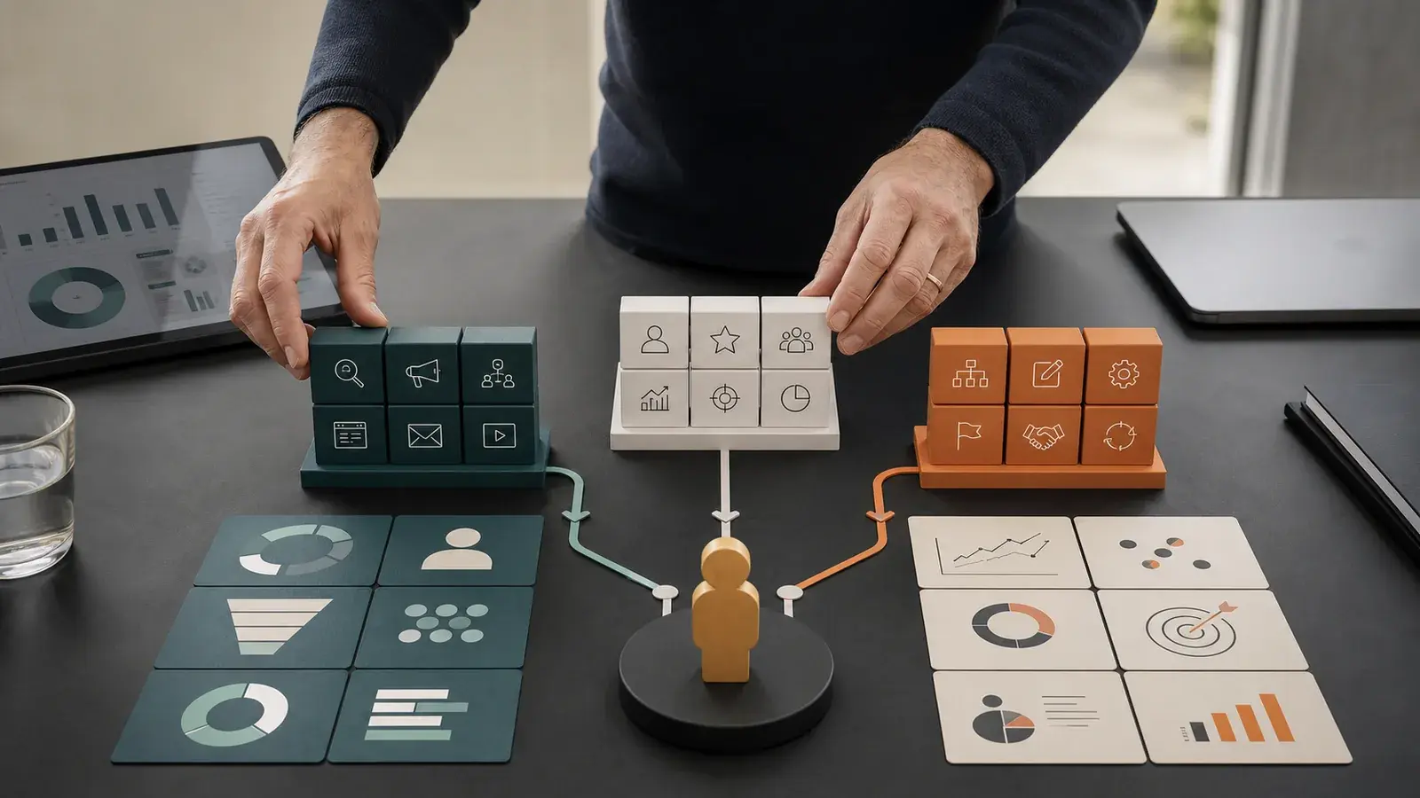 Hands arranging marketing ownership blocks into one accountable B2B growth system