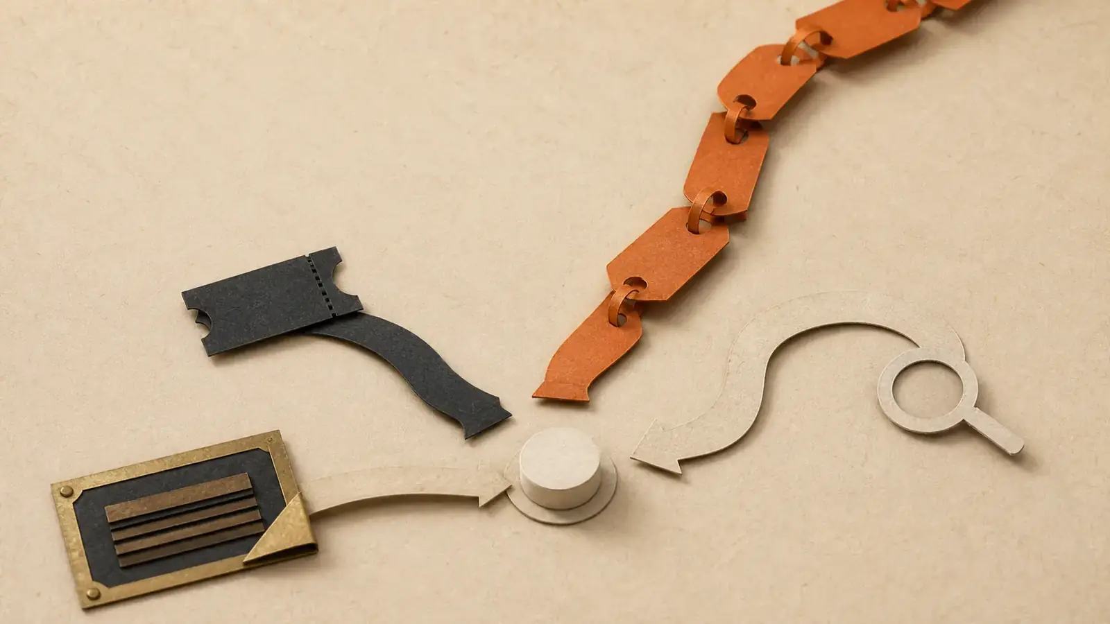 Folded paper routes converge on a buyer decision point, representing B2B channels chosen around buyer trust.